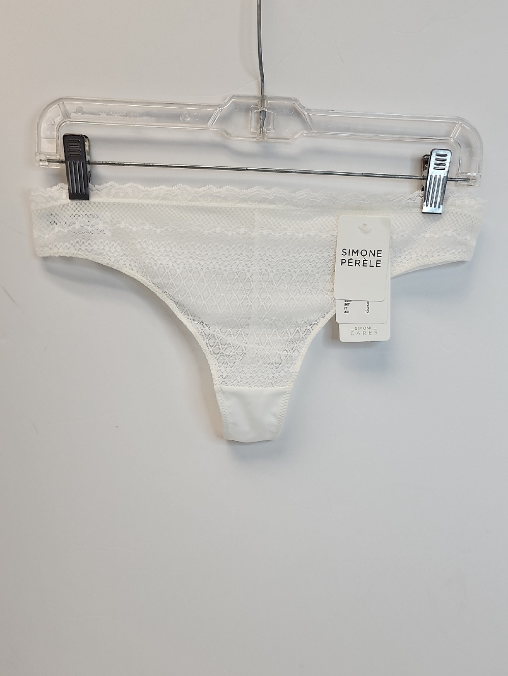 Simone Perele White Lace Thong Floral Mesh Scalloped Edge Panty Small NWT